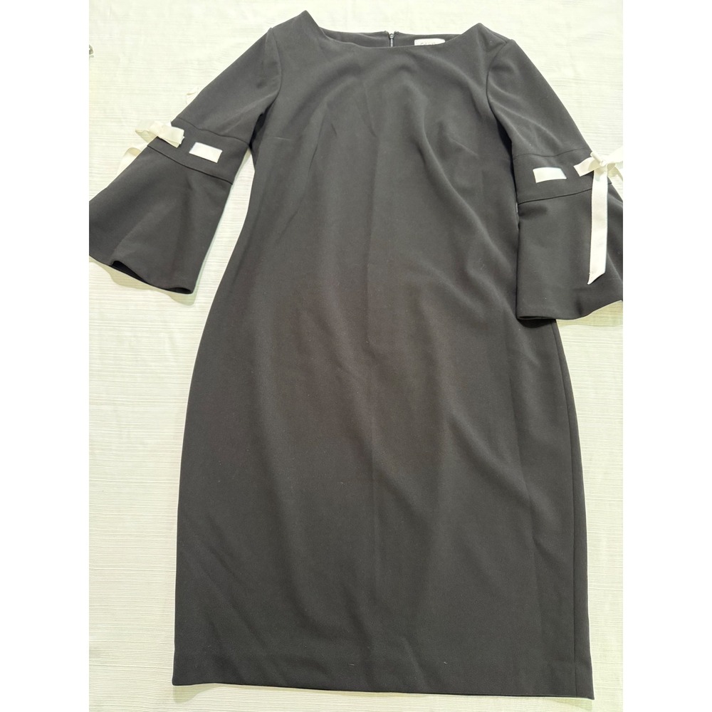 Calvin Klein Black Bell Sleeve Bow Sheath Dress Womens 12 Boat Neck CD8C117L